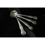 Set of four Victorian Queen's pattern silver salt spoons, London 1869, maker FG?, 3 ozt.