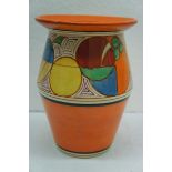 Clarice Cliff Fantastique Bizarre "Melon" pattern vase on orange ground. Ht. 8 ins.