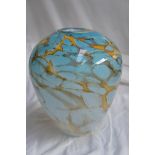 David Flower, turquoise, yellow scaled glass vase, height 8 ins., signed and dated 2001