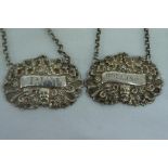 Pair of WIV silver wine labels, Rum and Hollands, Birmingham 1830. Maker Taylor and Perry