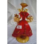 Murano red and amber glass lady, height 10 ins., signed G. Toffolo