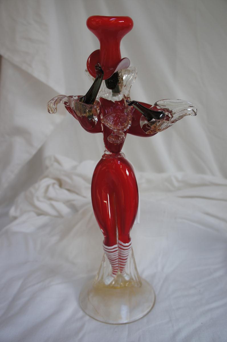 Murano red glass lady in a top hat, height 12 ins.