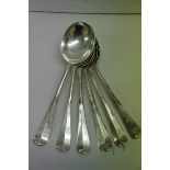 Set of six Edwardian rat tail soup spoons, London 1903. Maker Mappin and Webb 14ozt