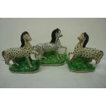 Pair of Staffordshire spotty horses and a zebra height 9 ins.