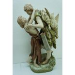 Royal Dux figure group of the hunter and his girl embracing. Impressed signature HAMPEL No. 1525.