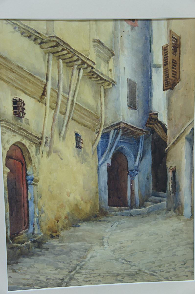 Adolf C Meyer, North African cobbled street, Watercolour, 16 x 12 ins.