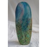 Peter Layton, cylindrical multi-coloured satin glass vase with speckled and branch decoration,