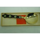 Norwegian silver gilt and enamel decorative spoon in original box