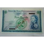 Isle of Man Government £5 note, specimen - Garvey 1961