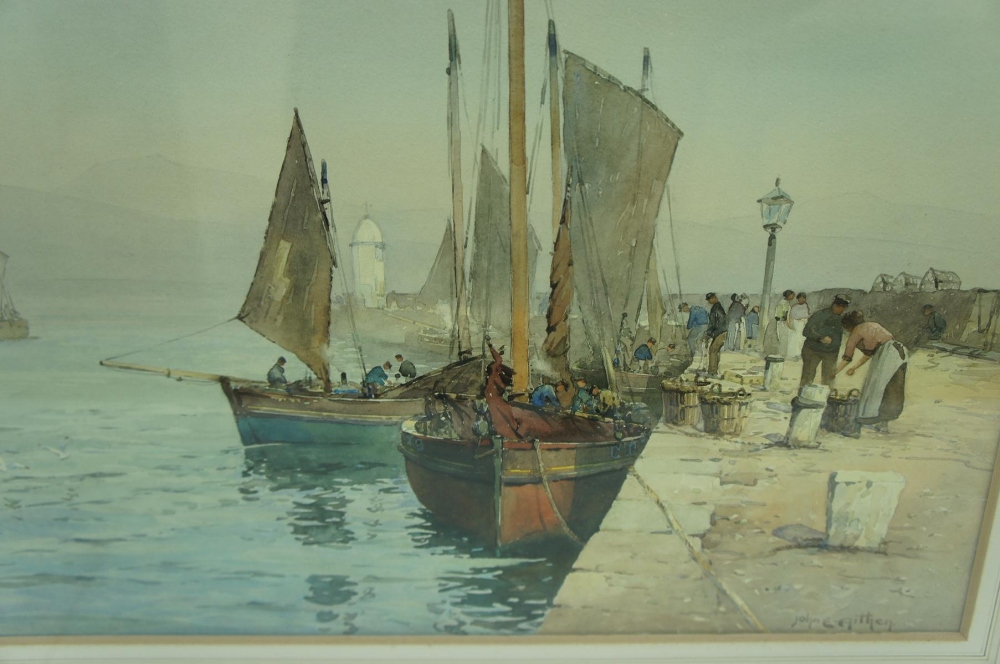 John Ernest Aitken, Landing the catch Port St Mary Isle of Man, watercolour, signed, 14 x 20 ins. - Image 2 of 2