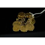 9ct gold link bracelet with nine gold coins hanging from links consisting of two sovereigns (1906,