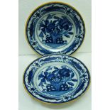 Pair 18th / 19th Dutch Delft blue and white dishes, 9 ins. diameter