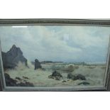 Adolf C Meyer, Waves breaking on a rocky Welsh coast, Watercolour, Signed, 30 x 50 ins.
