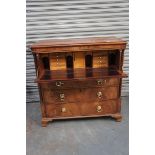 19thC mahogany sectretaire chest of five long drawers (two false) revealing fitted interior with