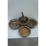 Collection of 19thC Sheffield plate decanter coasters and a wine funnel