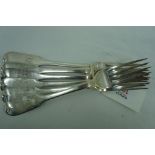 Set of six GIV Irish silver fiddle pattern table forks, Dublin 1828. Maker IB 10.5ozt.