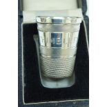 Silver spirit measure "Just a thimbleful", Birmingham 1978. Boxed