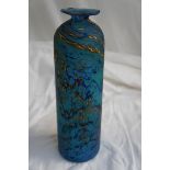 Peter Layton, satin glass bottle vase with yellow, turquoise and green swirl and mottled decoration,