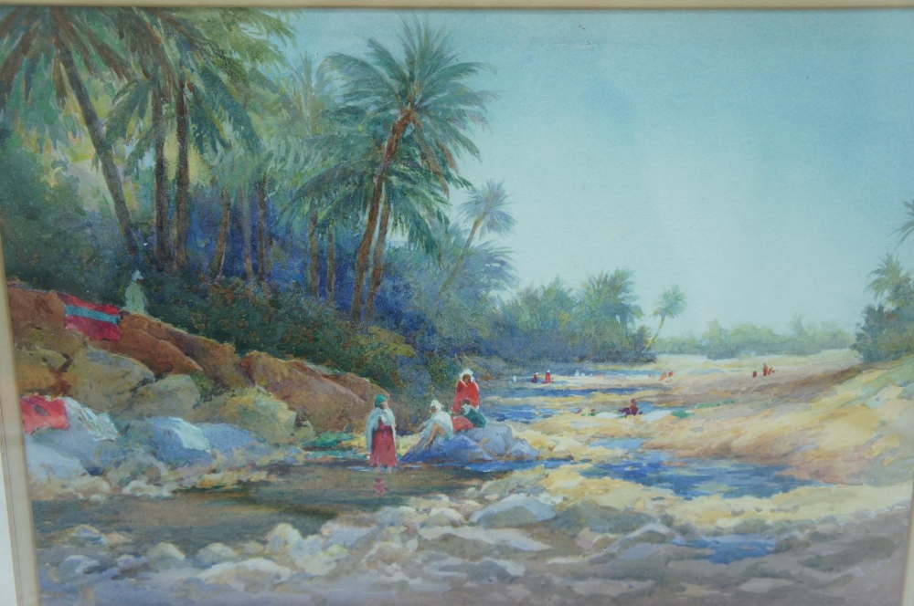 Adolf C Meyer, Washer women by a river, North Africa, Watercolour, 10 x 14 ins.