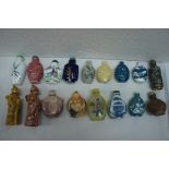 Seventeen Chinese porcelain, glass and horn snuff bottles