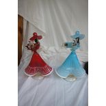 Murano - Two turquoise and red glass ladies in hats