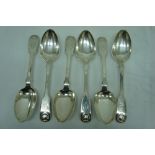 Set of six Victorian fiddle and shell pattern dessert spoons, Newcastle 1858. Maker David Reid