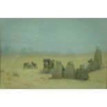 Adolf C Meyer, Goat herders and goats in the desert, Watercolour, 10 x 14 ins.