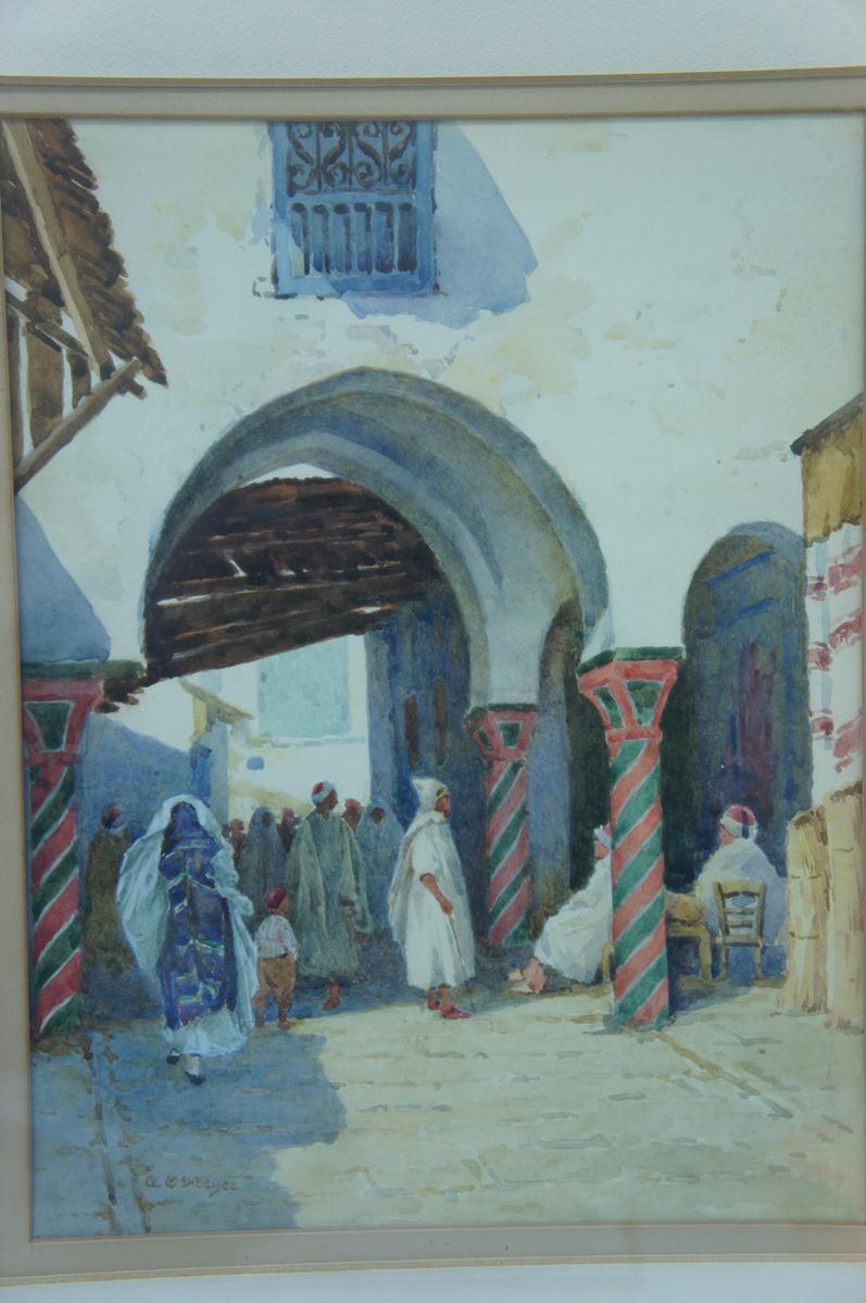 Adolf C Meyer, North African street scene, Watercolour, Signed, 10.5 x 8 ins. - Image 2 of 2