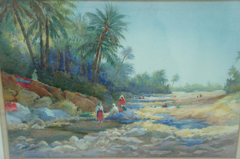 Adolf C Meyer, Washer women by a river, North Africa, Watercolour, 10 x 14 ins. - Image 2 of 2