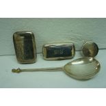 Collection of silver including apostle spoon, snuff box, vesta case and pill box