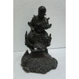 18th / 19thC Chinese black patinated bronze of a seated man (damage and repair). Ht. 9 ins.