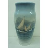 Large Royal Copenhagen vase with decoration of yachting scene, height 13ins no. 2764