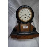 Regency style walnut and ebonised mantel clock with white enamelled dial and French movement. Ht. 11