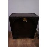 Chinese dark hardwood linen chest with carved bamboo decoration, two drawers and on bracket feet