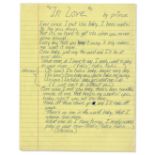 Prince In Love handwritten lyrics