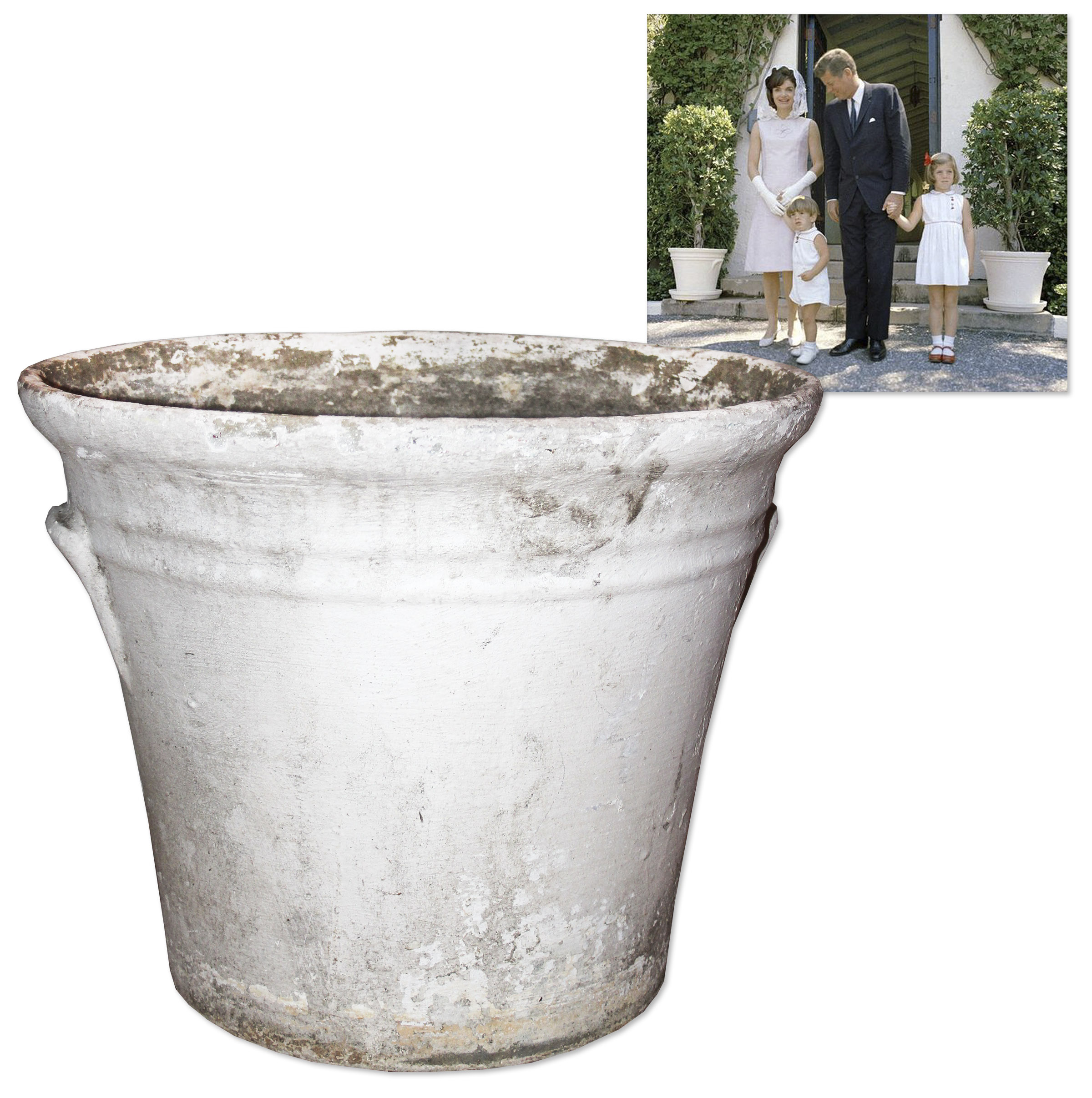 Large concrete planter owned by the Kennedys. Planter was taken from the Winter White House in