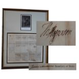 As President, Thomas Jefferson signs his name in black ink as ''Th: Jefferson'' to a 4-language