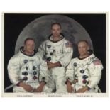 Apollo 11 crew-signed NASA photo. Astronauts Neil Armstrong, Michael Collins and Buzz Aldrin each