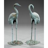 Pair of Patinated Cast Iron Egrets