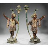 Venetian Polychromed Bronze Blackamoor Torcheres