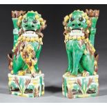 Chinese Biscuit Glazed Porcelain Buddhist Lions