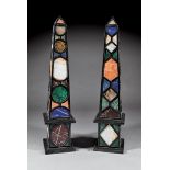 Pair of Marble and Specimen Stone Obelisks