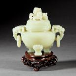 Chinese Celadon Jade Covered Tripod Censer