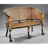 Verde Antico and Parcel-Gilt Caned Settees