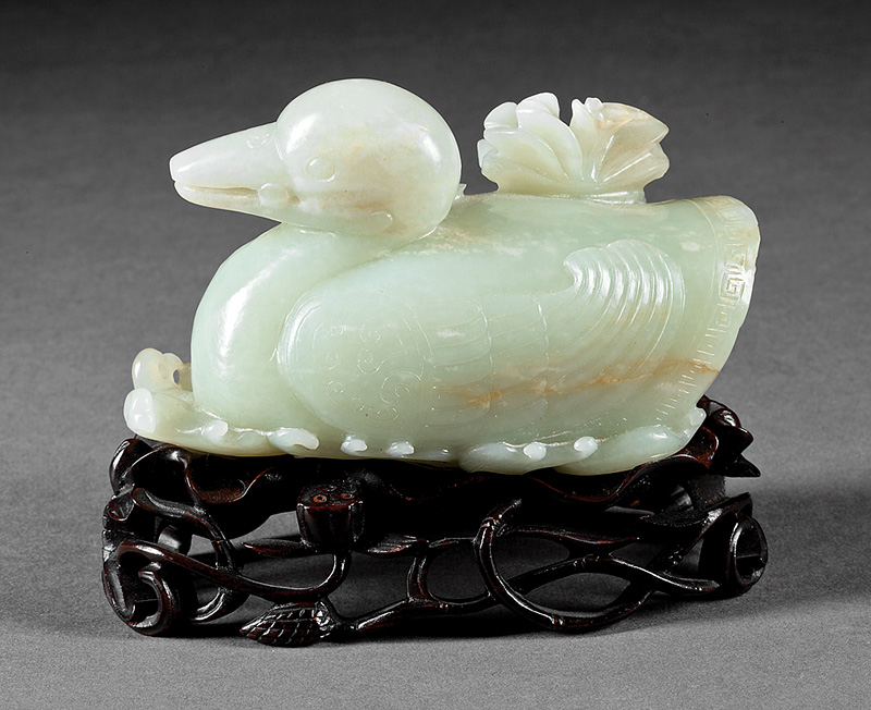 Chinese Pale Celadon & Russet Jade of a Duck - Image 2 of 5