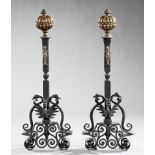 Spanish Wrought Iron and Bronze Andirons