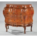 Italian Rococo Inlaid Burl Walnut Bombé Commode