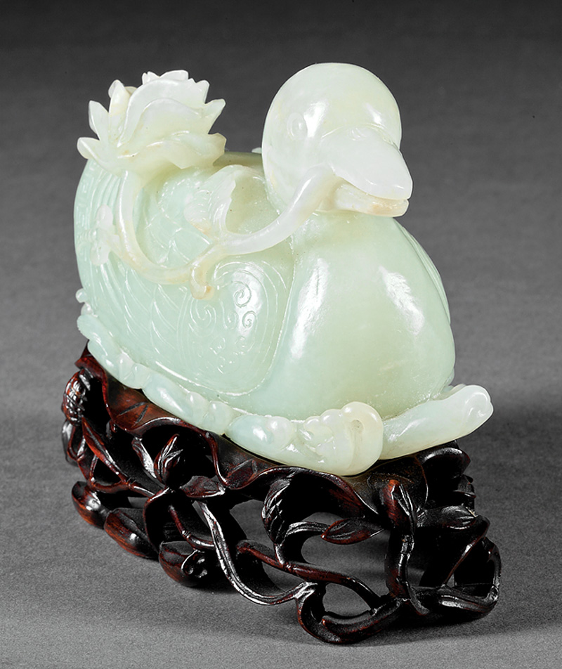 Chinese Pale Celadon & Russet Jade of a Duck - Image 3 of 5