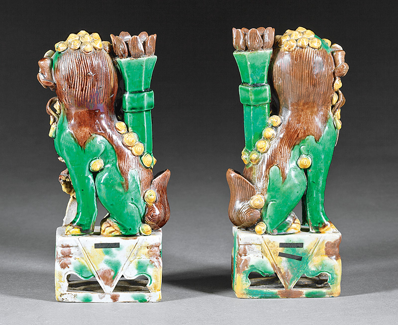 Chinese Biscuit Glazed Porcelain Buddhist Lions - Image 2 of 5