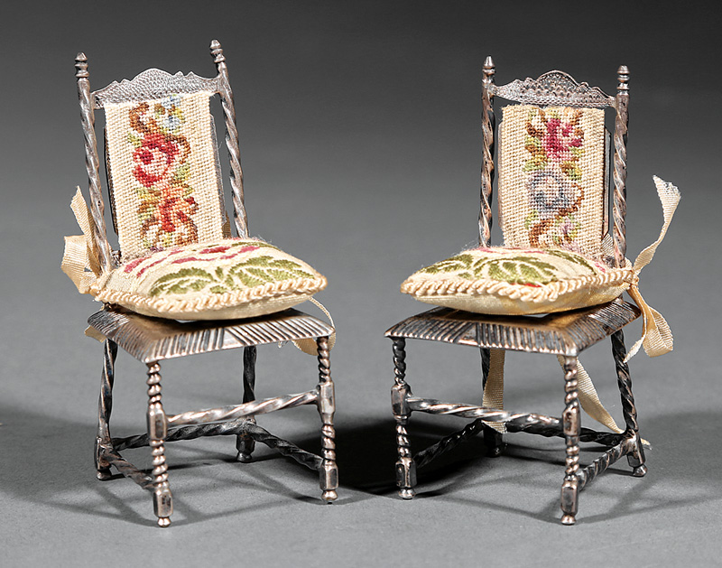 Pair of Continental Silver Miniature Chairs